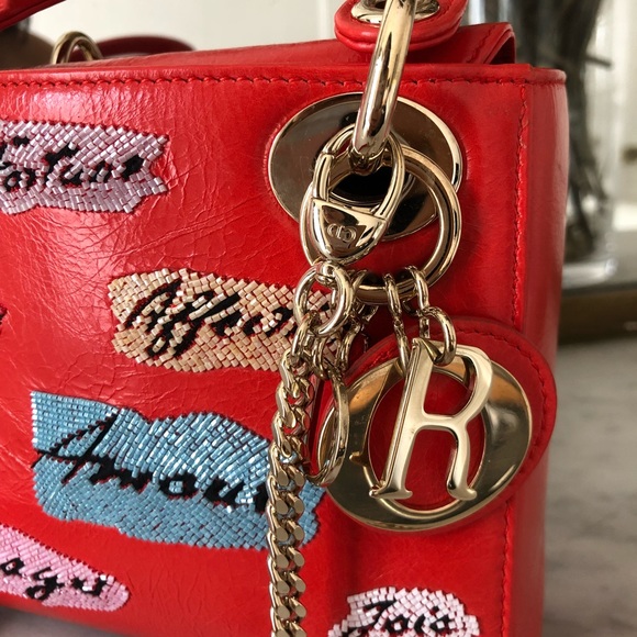 LADY DIOR- mini patent coral w/ beaded embroidery! - Picture 4 of 8